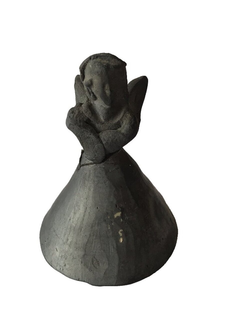 Angel Bell Figurine Mexico Pottery Black Clay Folk Art Rustic Primitive Vintage
